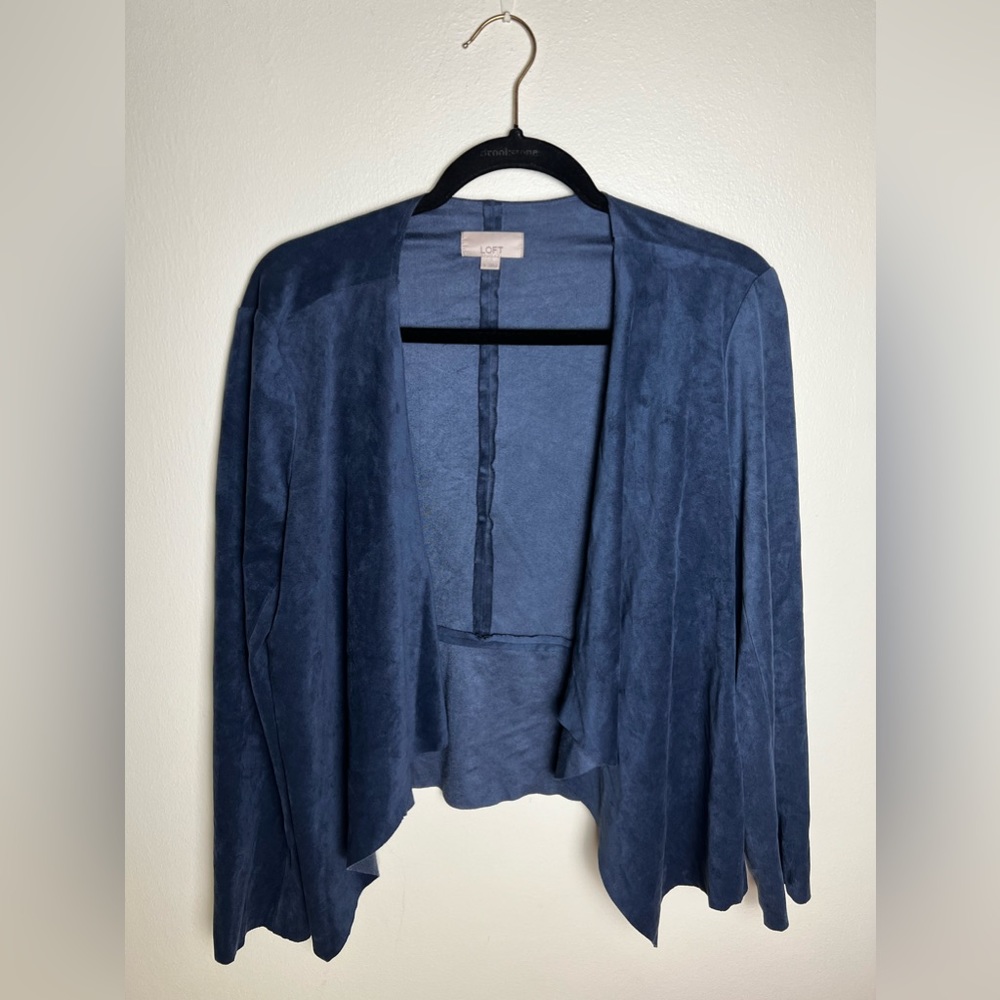 Loft Women’s Blue Faux Suede Open Front Jacket 8